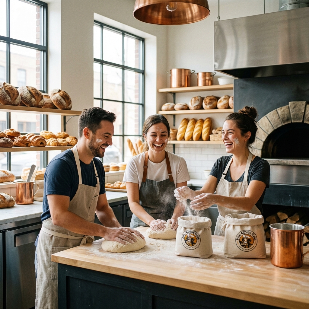 Panaderos felices trabajando